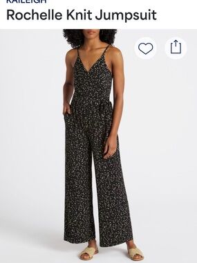 Kaileigh Black Printed V-Neck Knit Jumpsuit